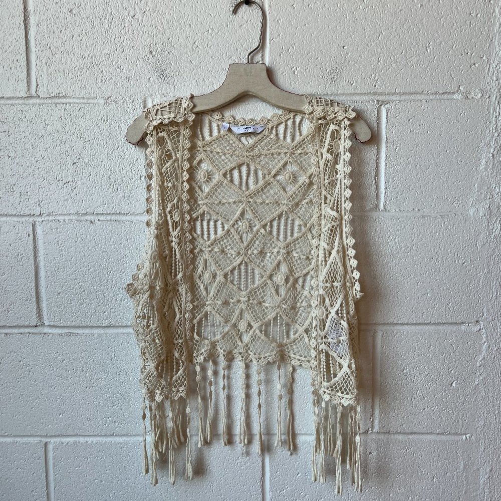 Cream Crochet Fringe Vintage Vest
